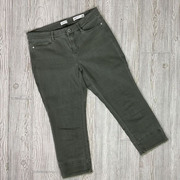 J. Jill Authentic Fit Cropped Jeans Women’s Size 10p Frayed Hem Olive Green - Picture 1 of 10